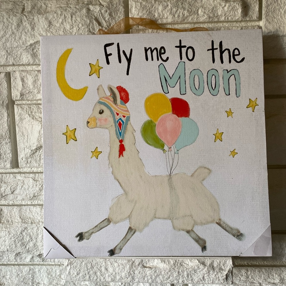 🦙Fly Me To The Moon - Llama Canvas Painting